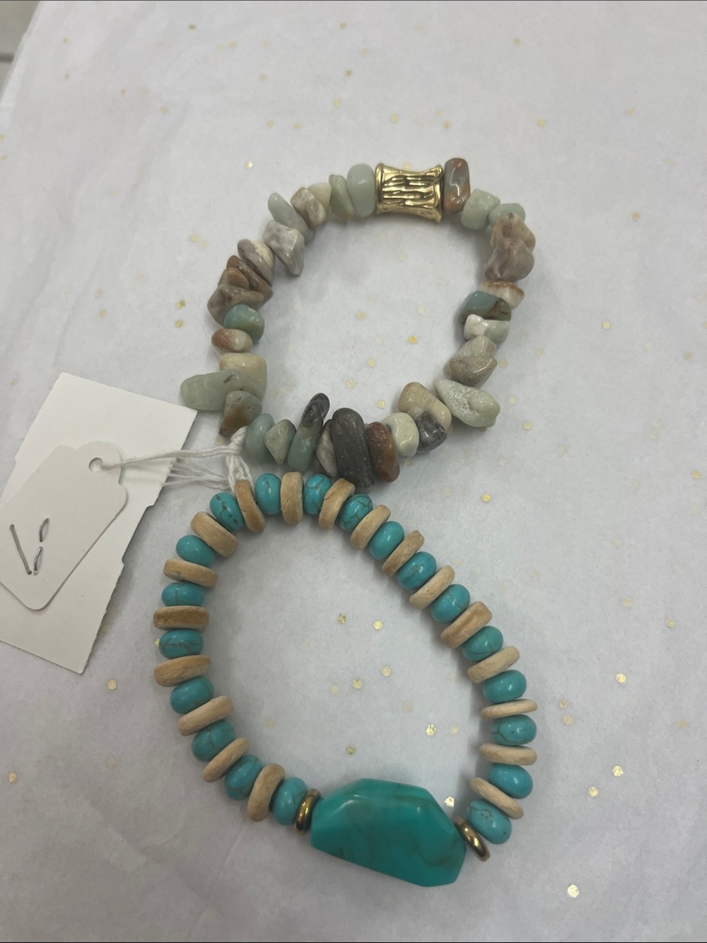 Turquoise and Mixed Stone Stretch Bracelets - Set of 2